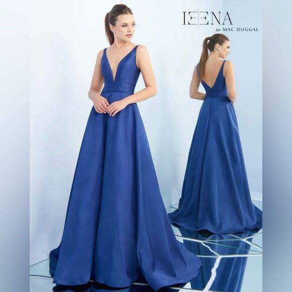 IEENA for MAC DUGGAL 55010 Women Midnight Navy Plunging Sweetheart Ball-Gown 2 - Picture 1 of 11